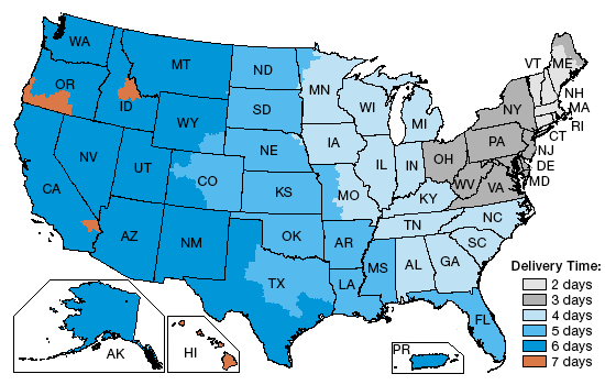 UPS Delivery Times Map